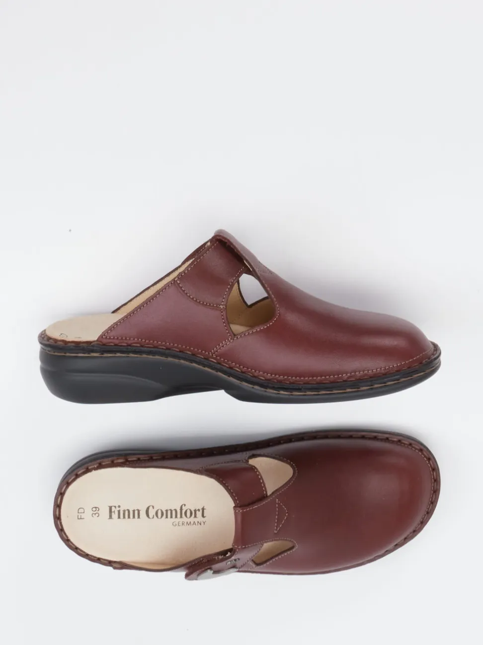 Finn Comfort – Komfort-Pantolette aus Kalbleder bordeauxrot