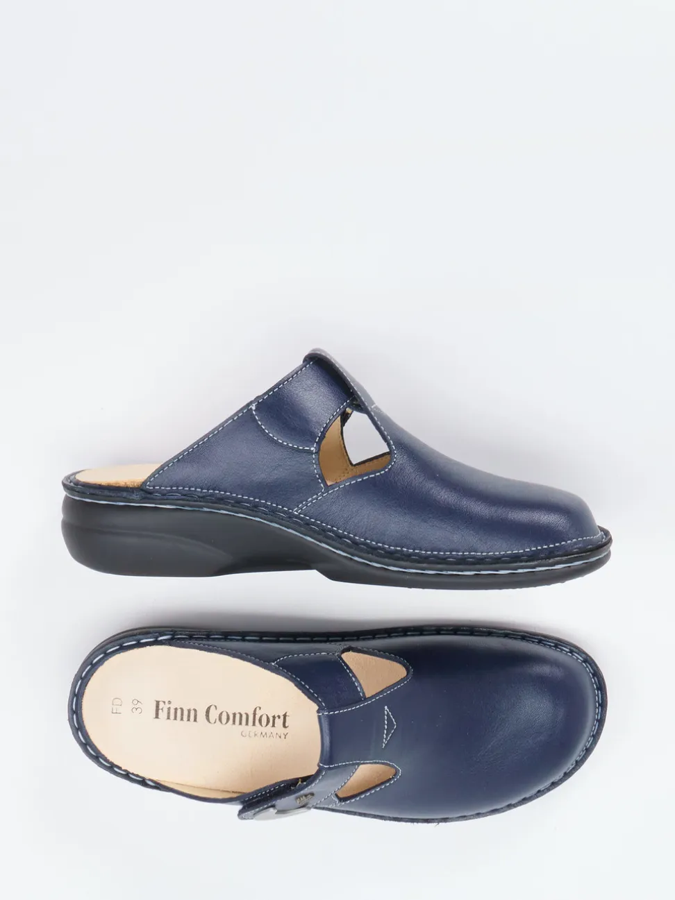 Finn Comfort – Komfort-Pantolette aus Kalbleder Dunkelblau