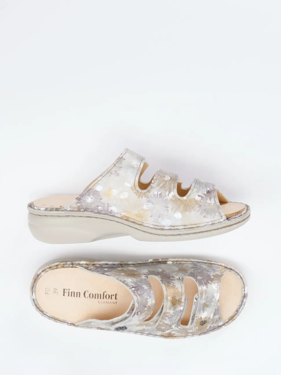 Finn Comfort – Komfort-Pantolette aus geprägtem Leder beige