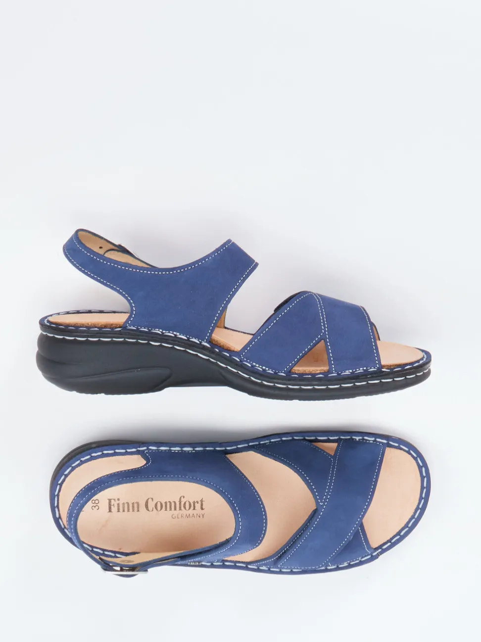 Finn Comfort – Komfortsandale aus Nubukleder Marineblau