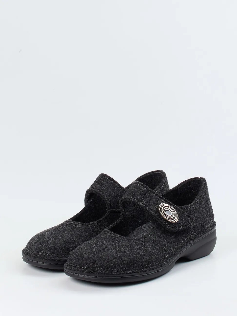 Finn Comfort – Mary-Jane-Hausschuh aus Wollfilz anthrazit