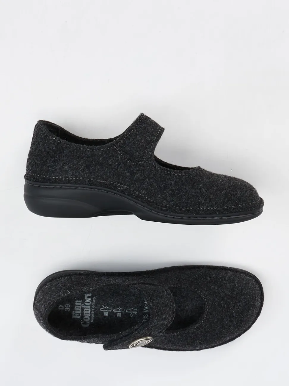 Finn Comfort – Mary-Jane-Hausschuh aus Wollfilz anthrazit