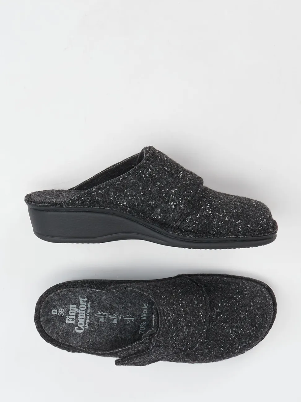 Finn Comfort – Pantoffeln aus Wollfilz in Anthrazit