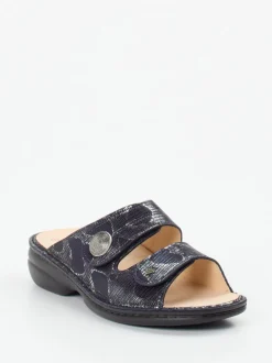 Finn Comfort – Pantolette aus geprägtem Leder Dunkelblau