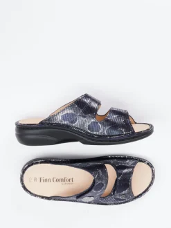 Finn Comfort – Pantolette aus geprägtem Leder Dunkelblau