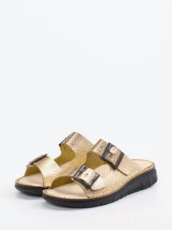 Finn Comfort – Pantolette aus Metallicleder goldfarben