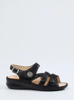 Finn Comfort – Sandalen aus Metallicleder schwarz ergonomisch