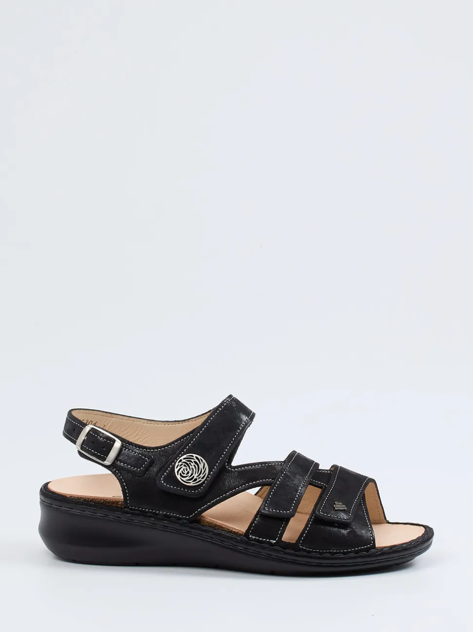 Finn Comfort – Sandalen aus Metallicleder schwarz ergonomisch