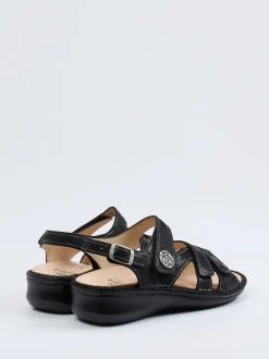 Finn Comfort – Sandalen aus Metallicleder schwarz ergonomisch