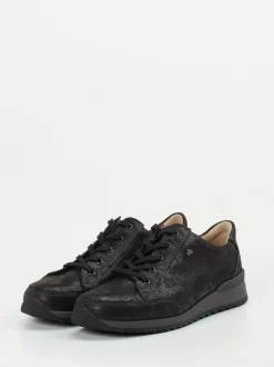 Finn Comfort – Schnürschuh aus Metallicleder schwarz