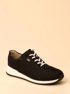 Finn Comfort – Schnürschuhe aus Stretchmesh und Veloursleder schwarz