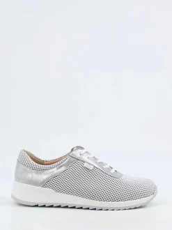 Finn Comfort – Sneaker aus Textil und Metallicleder silbergrau