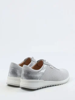 Finn Comfort – Sneaker aus Textil und Metallicleder silbergrau