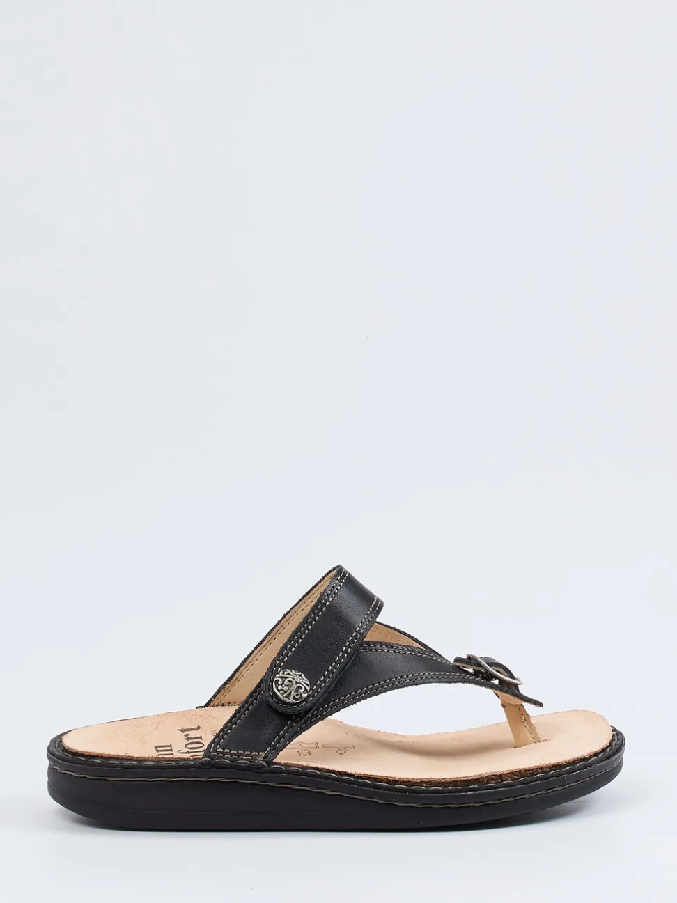 Finn Comfort – Zehentrenner aus Kalbleder Schwarz