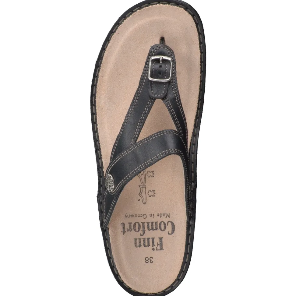 Finn Comfort – Zehentrenner aus Kalbleder Schwarz