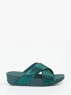 FitFlop – Komfort-Pantolette aus Metallicleder grün