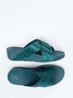 FitFlop – Komfort-Pantolette aus Metallicleder grün