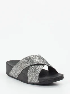 FitFlop – Pantolette aus Metallicleder in Schwarz