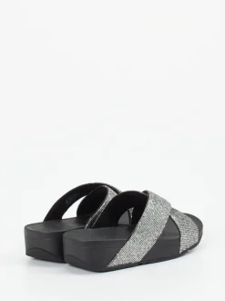 FitFlop – Pantolette aus Metallicleder in Schwarz