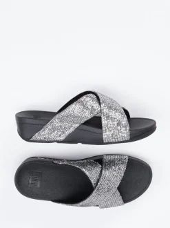 FitFlop – Pantolette aus Metallicleder in Schwarz