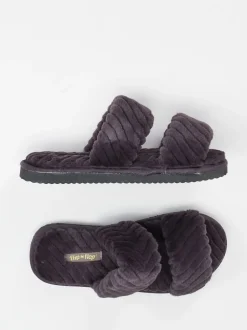 Flip Flop – Hausschuhe aus Kunstfell in Anthrazit