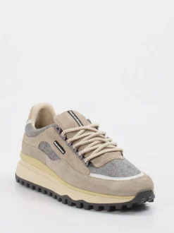 Floris van Bommel – Sneaker aus Velour/Textil Beigebraun