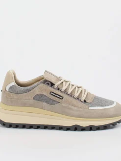 Floris van Bommel – Sneaker aus Velour/Textil Beigebraun
