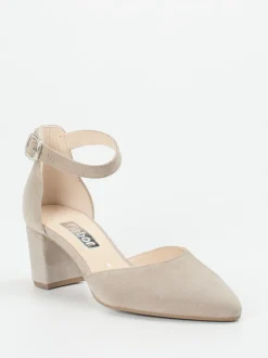 Gabor – Ankle-Strap-Pumps aus Veloursleder sandbeige