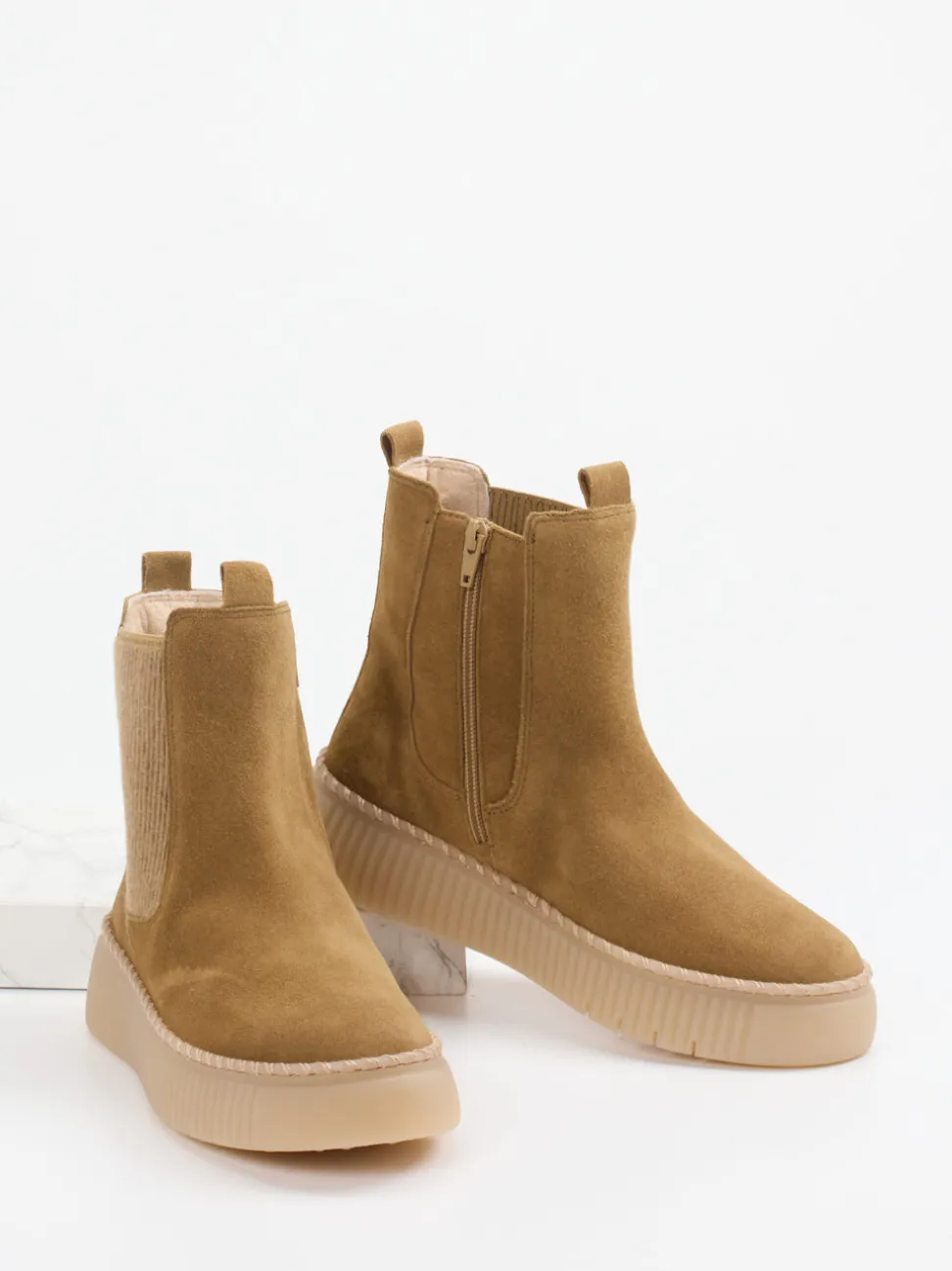 Gabor – Chelsea Boots aus Veloursleder camelbraun