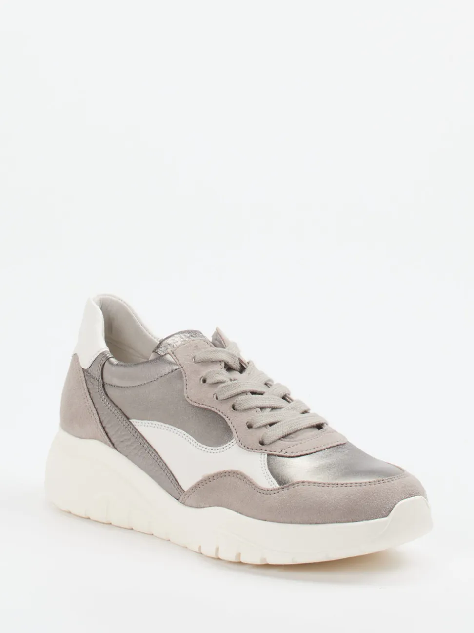 Gabor – Chunky Sneaker aus Kalbleder Silbermetallic