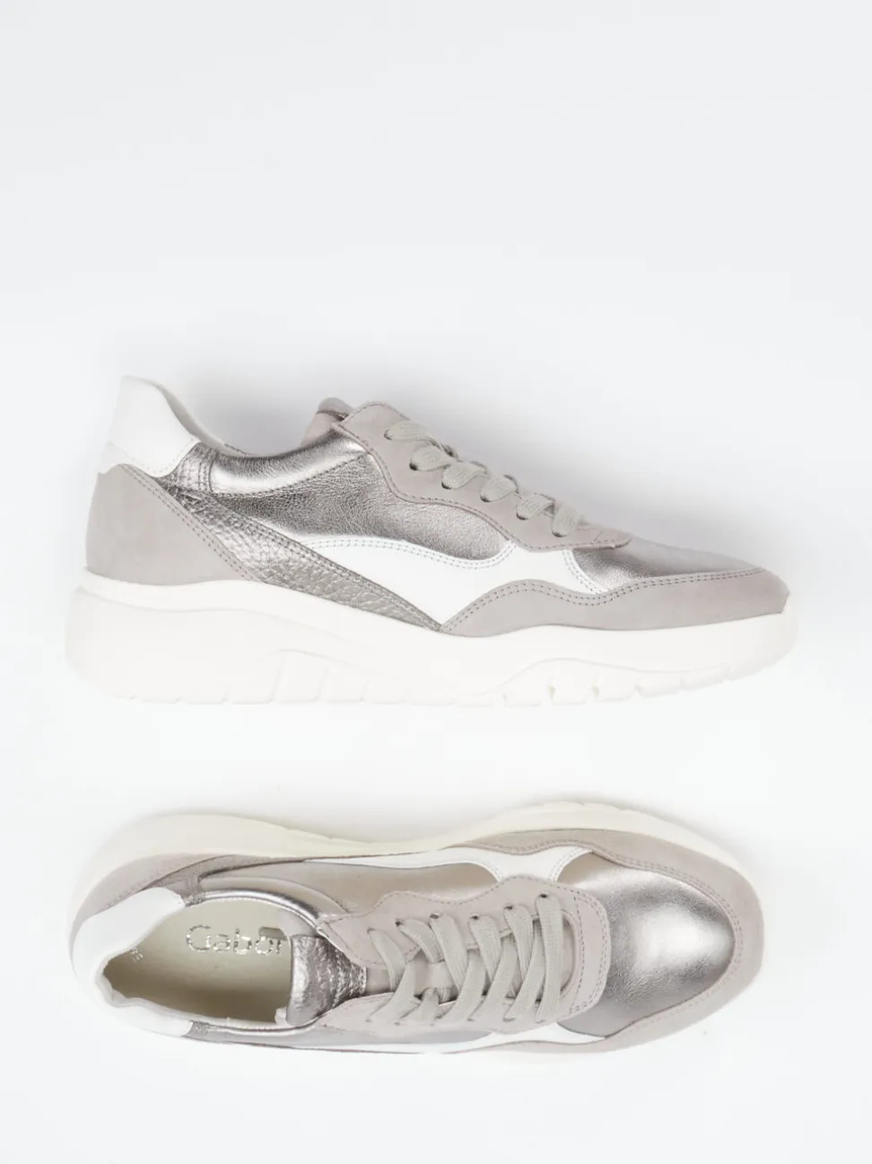 Gabor – Chunky Sneaker aus Kalbleder Silbermetallic