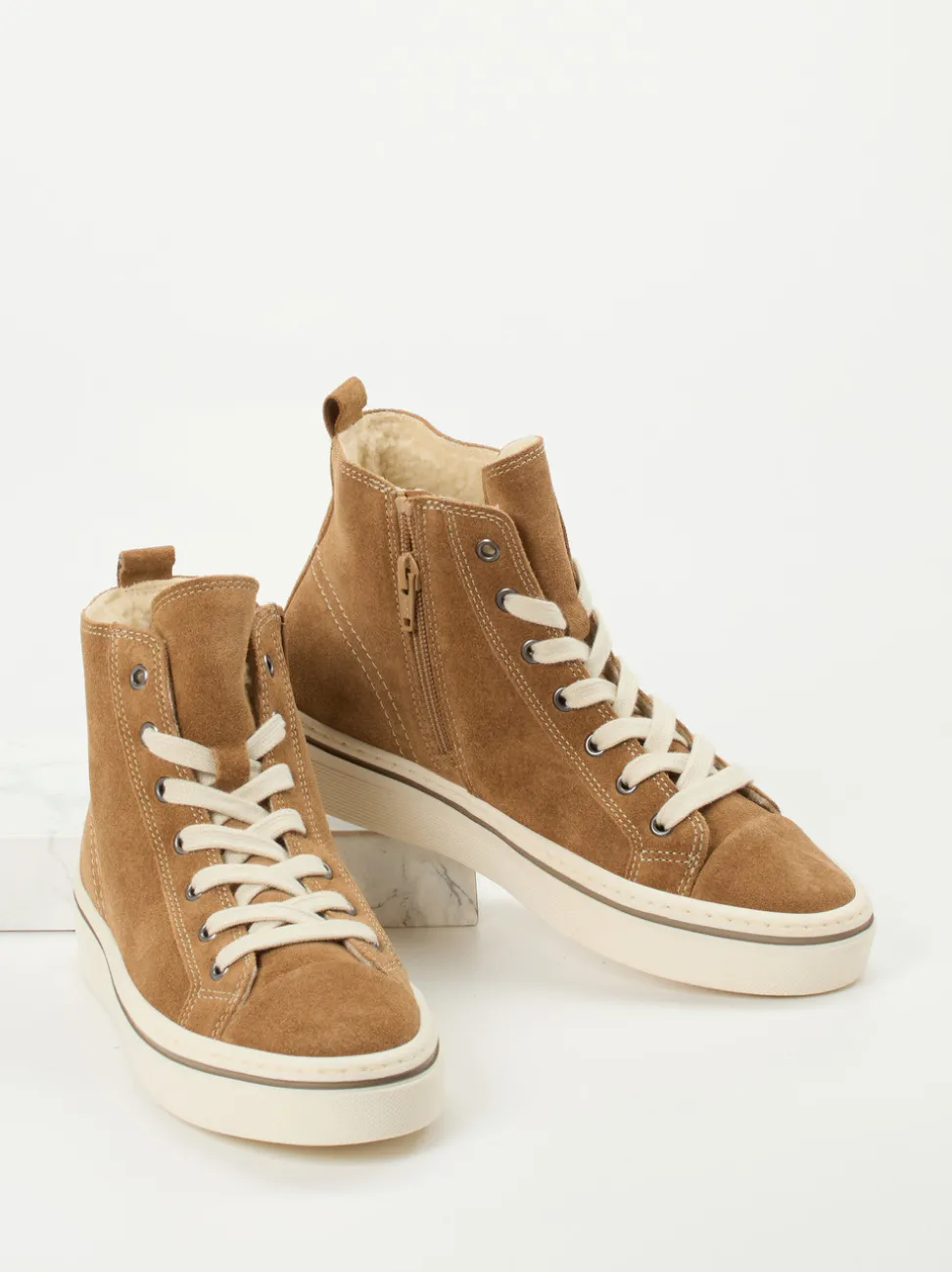 Gabor – High-Top Sneaker aus Veloursleder karamellbraun