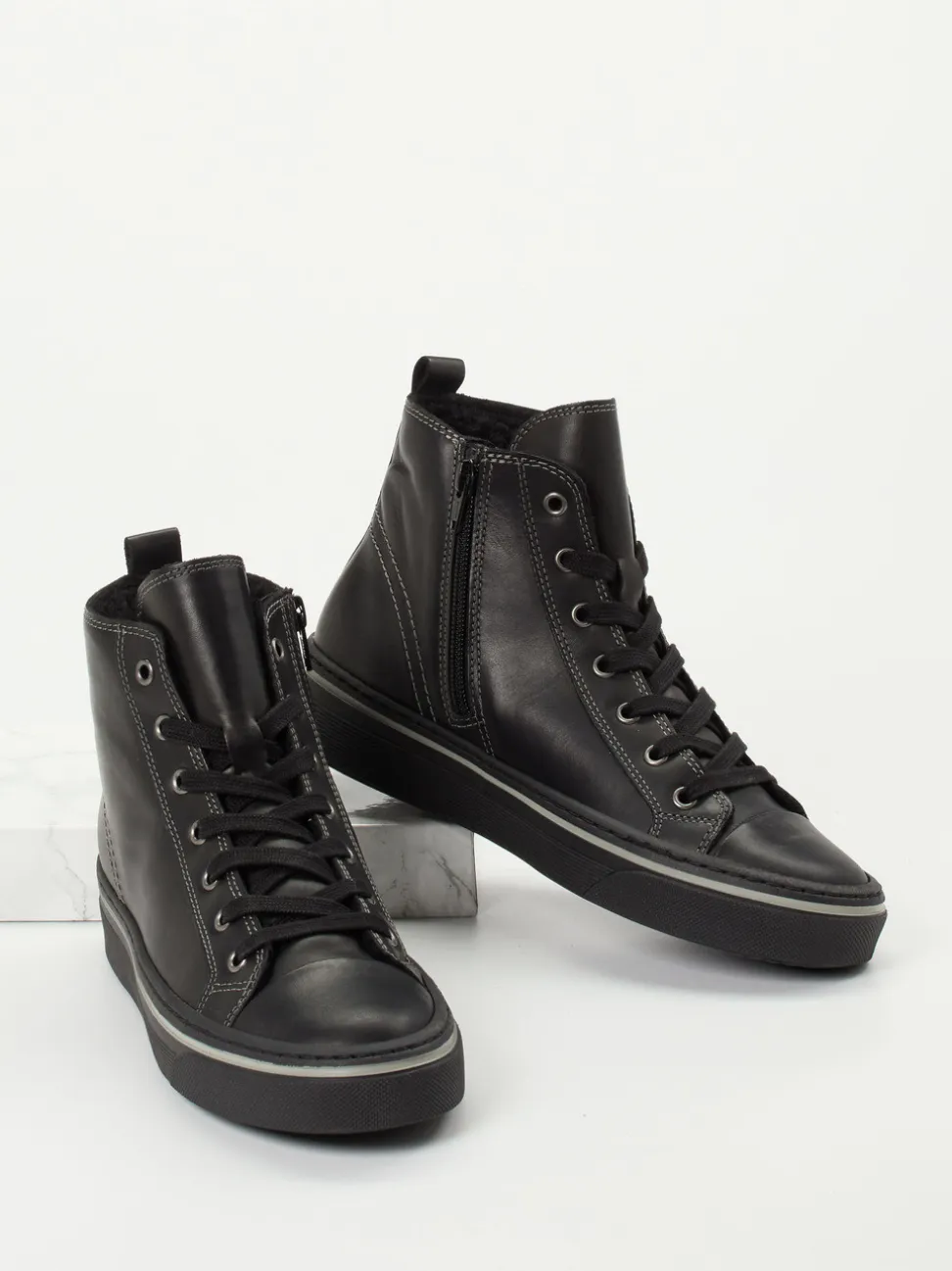 Gabor – High-Top Sneaker aus Kalbleder schwarz