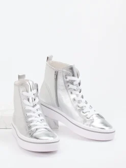 Gabor – High-Top-Sneaker aus Metallicleder silber