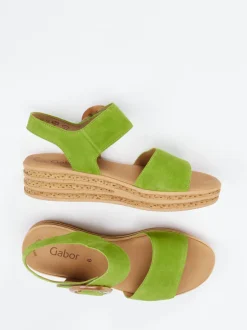 Gabor – Keilsandalette aus Veloursleder grün