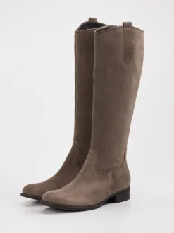 Gabor – Kniestiefel aus Veloursleder in Taupe