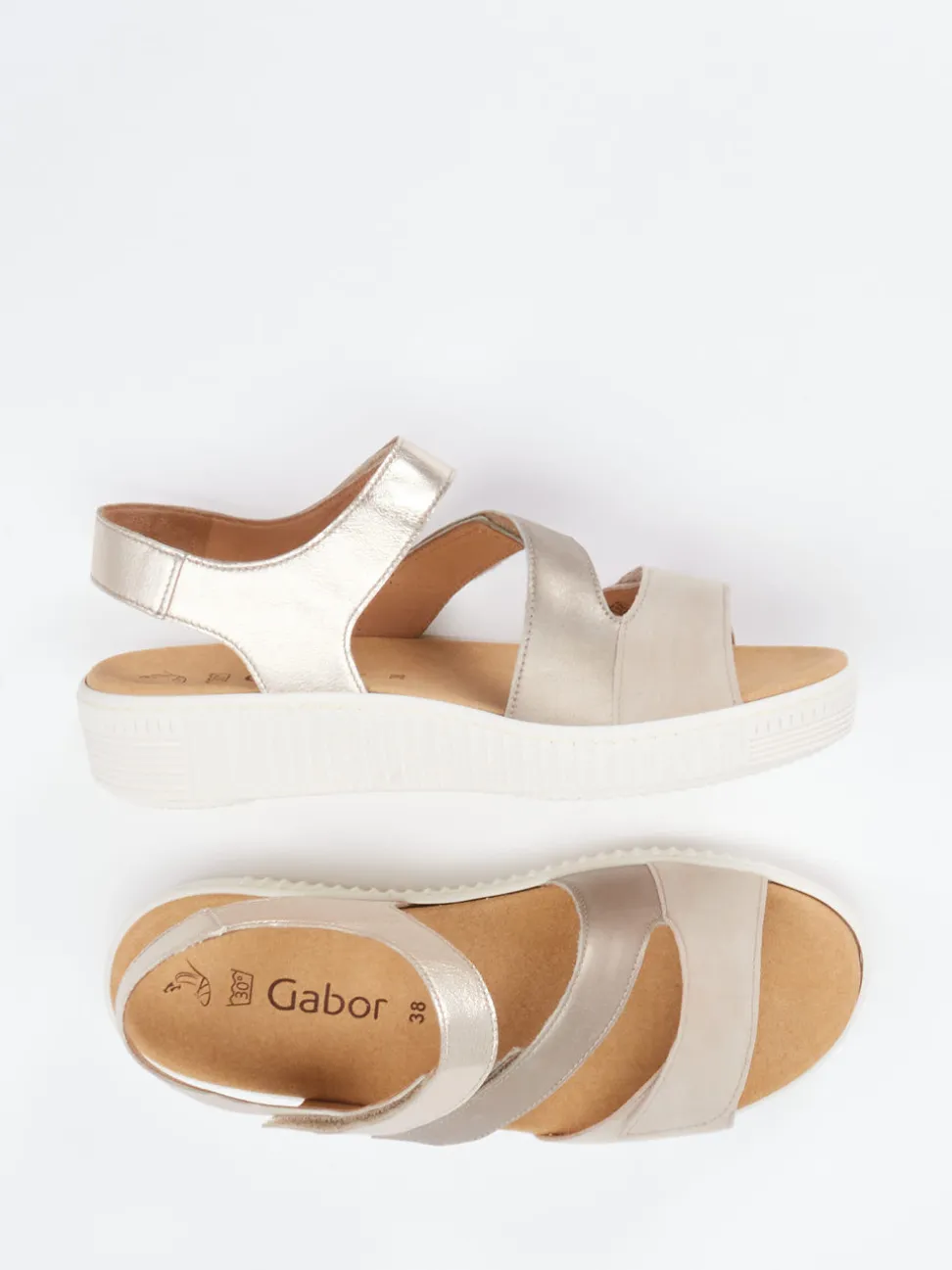 Gabor – Komfortsandalen aus Metallicleder Champagner