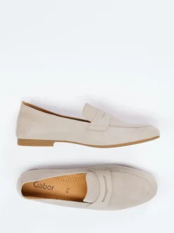 Gabor – Loafer aus Veloursleder in Beigegrau