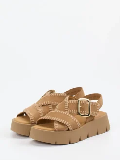 Gabor – Plateau-Sandalen aus Veloursleder sandfarben