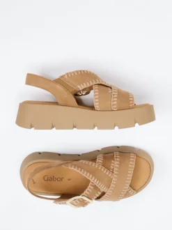 Gabor – Plateau-Sandalen aus Veloursleder sandfarben