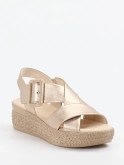 Gabor – Plateausandalen aus Metallicleder gold