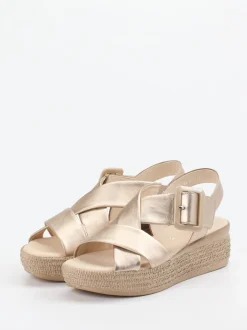 Gabor – Plateausandalen aus Metallicleder gold