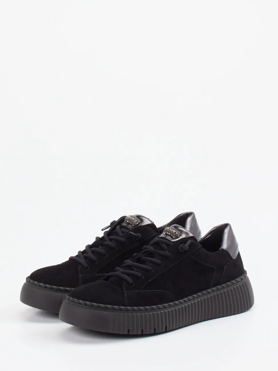 Gabor – Plateau-Sneaker aus Veloursleder Schwarz