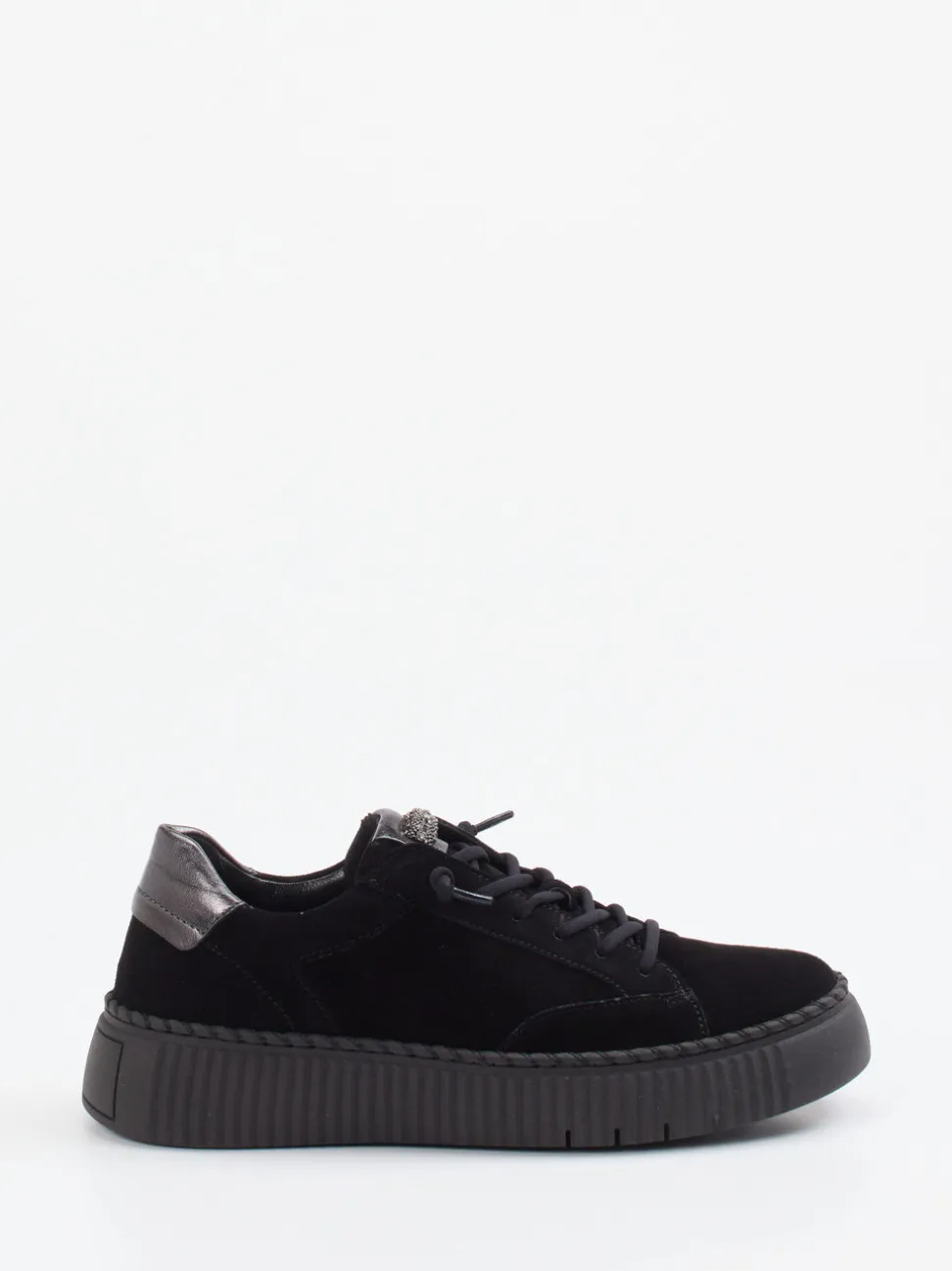 Gabor – Plateau-Sneaker aus Veloursleder Schwarz