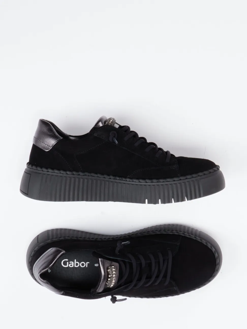 Gabor – Plateau-Sneaker aus Veloursleder Schwarz