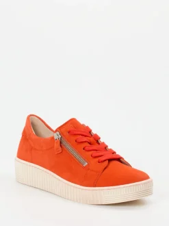 Gabor – Plateau-Sneaker aus Veloursleder Orangerot