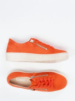 Gabor – Plateau-Sneaker aus Veloursleder Orangerot