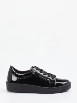 Gabor – Plateau-Sneaker aus schwarzem Lackleder