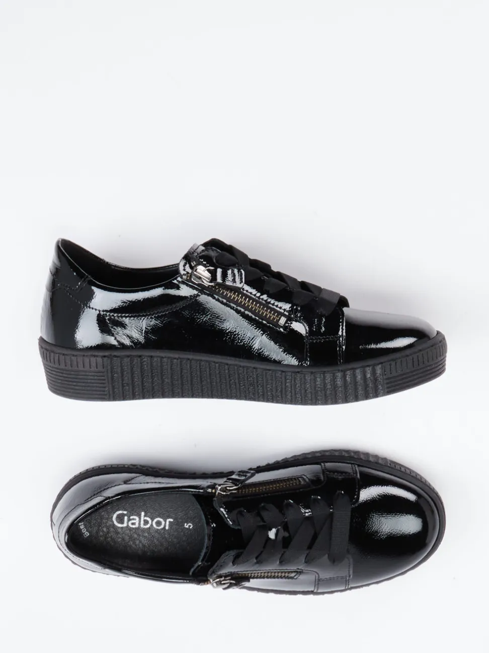 Gabor – Plateau-Sneaker aus schwarzem Lackleder