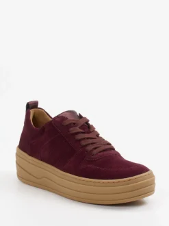 Gabor – Plateau-Sneaker aus Veloursleder bordeauxrot